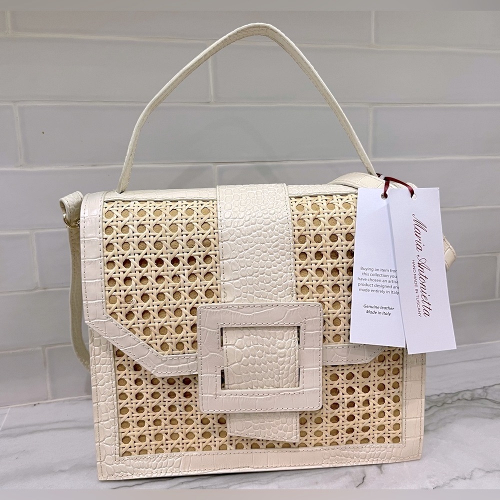 Maria Antoinetta leather and raffia basket handbag